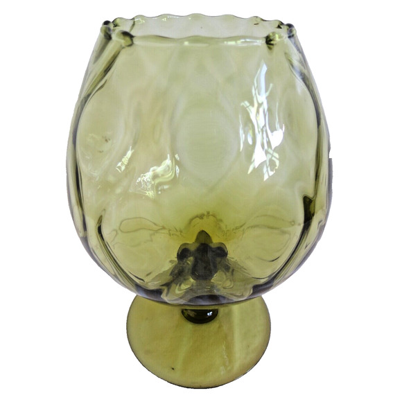 Mid Century Italian Empoli Olive Green Optic Glass Brandy Snifter 8.5" MCM Italy - Picture 2 of 7